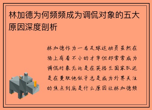 林加德为何频频成为调侃对象的五大原因深度剖析